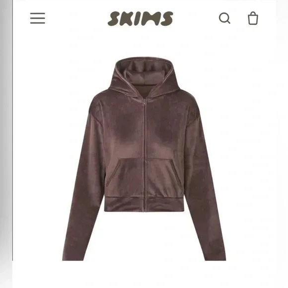 SKIMS Velour Cropped Hooded Zip-Up Size XL - Picture 2 of 4